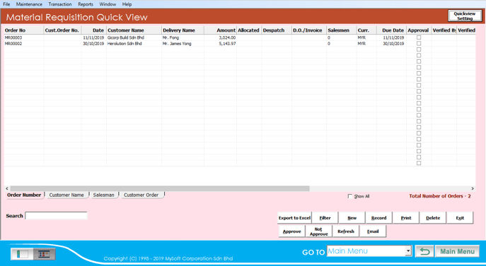 View all your Materials Requisition List in a glance