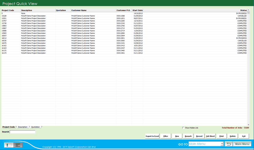 View all your project in a glance