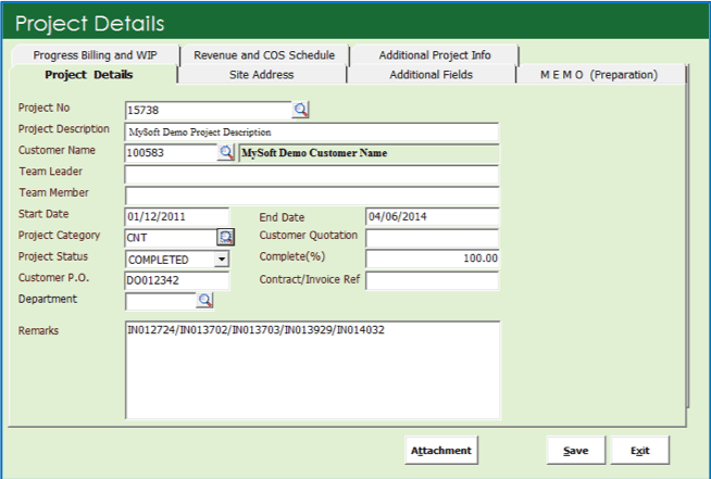 Record down the comprehensive project details
